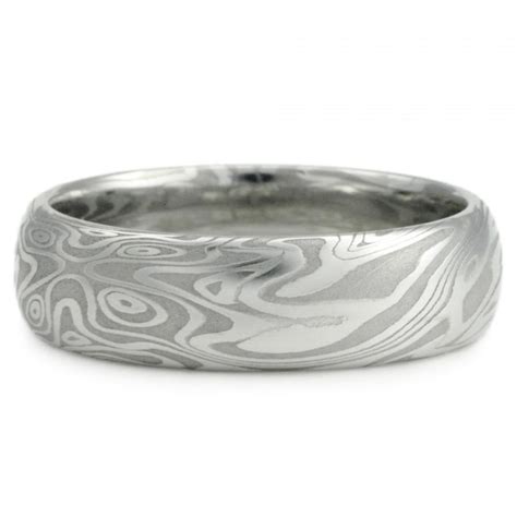 Damascus Steel Ring Womens Wedding Band Four Pointed Swirling Star