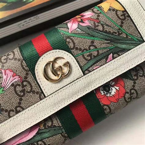 Gucci Gg Women Ophidia Gg Flora Continental Wallet In Beigeebony Gg