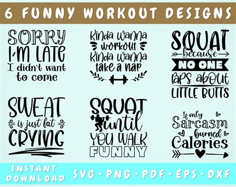 Funny Workout Quotes Svg Bundle 6 Designs Workout Shirt Svg Gym Svg Fitness Svg Cut Files
