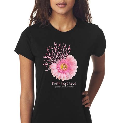 Awesome Faith Hope Love Breast Cancer Awareness Pink Daisy Flower Shirt