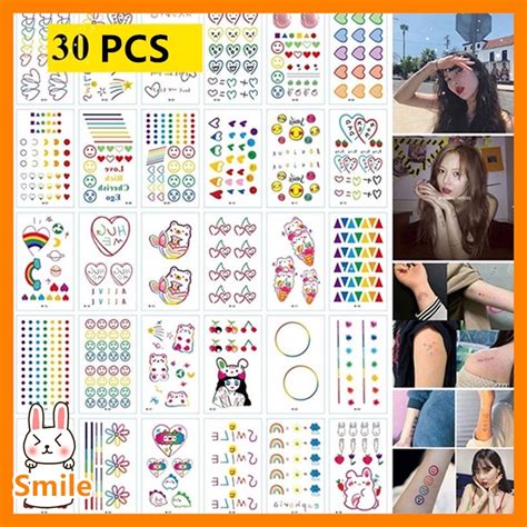 Como 30 Pçs Folhas de Tatuagem Adesivo Mini Emoji Emoticon Estilo