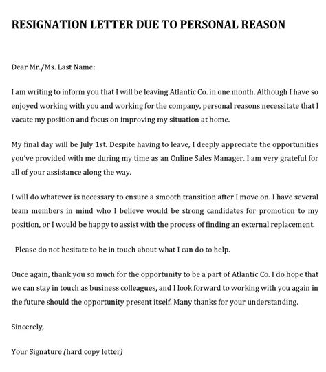Resignation Letter For Personal Reason For Your Needs Letter Template Hot Sex Picture