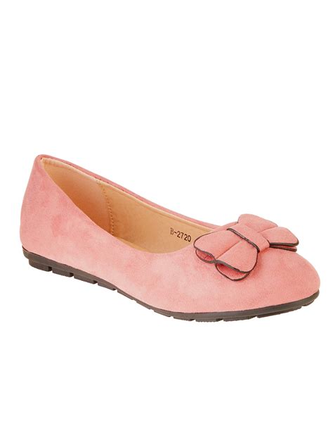 Victoria K Womens Suede Textured Double Bow Ballerina Flats