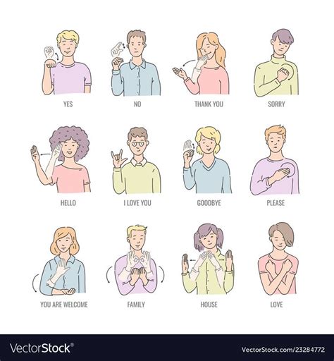 You must be a member to add comments. Vector men, women showing basic deaf-mute sign language ...