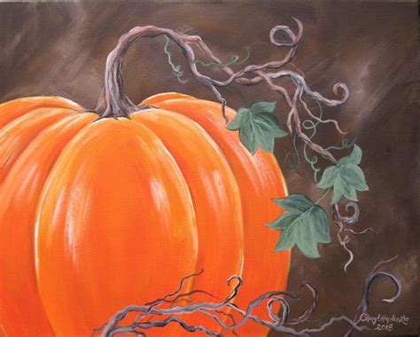 Pumpkin Painting Handpainted Acrylic On 16 X 20 Etsy With Images