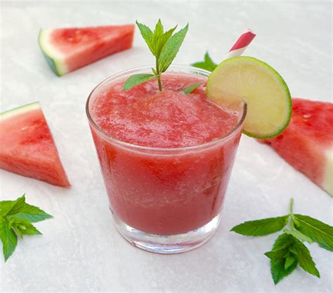 Watermelon Cooler Is A Slushy Watermelon And Cucumber Drink With Mint