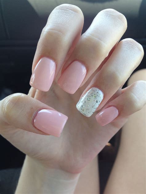 Light Pink Acrylic Nails Glitter And White Uñas Bonitas Manicuras