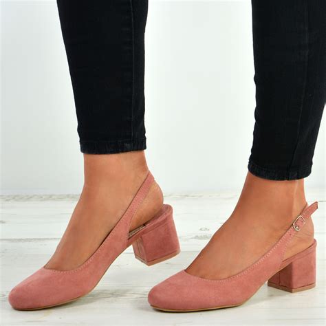 New Womens Low Block Heel Pumps Ladies Sling Back Buckle Shoes Size Uk 3 8