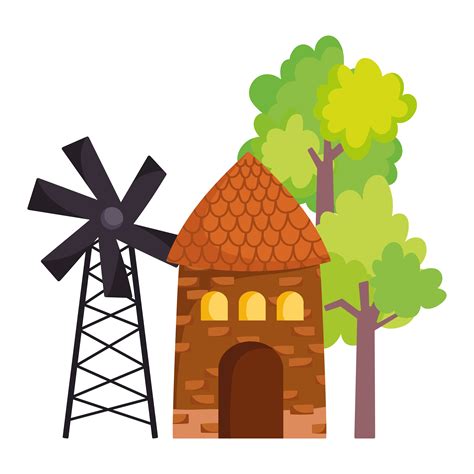 Farm Animals Windmill Barn Trees Outside Cartoon 4202751 Vector Art At