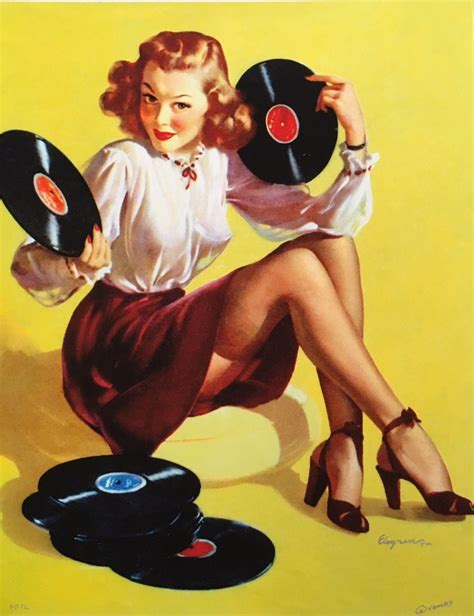 Large X ON The RECORD By ELVGREN Pin Up Playing Music Lingerie Nylons Stockings Pinup Up