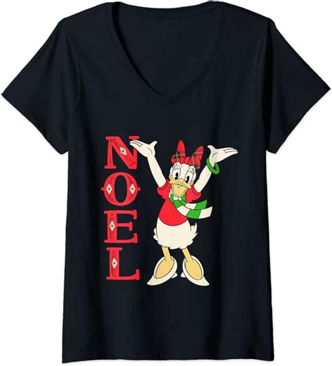 Womens Disney Vintage Daisy Duck Noel Holiday V Neck T Shirt Amazon