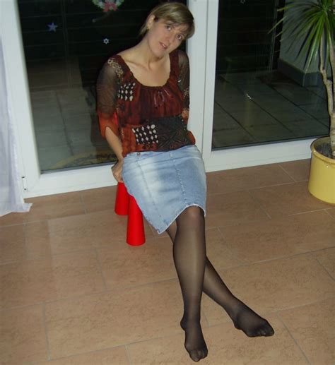 Candid Legs On Twitter Denim Skirt With Black Pantyhose And Sexy