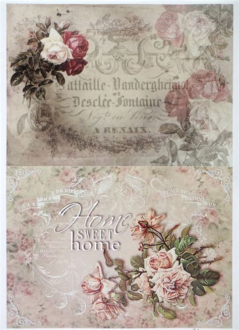 A4 Classic Decoupage Paper Scrapbook Sheet Vintage Roses And Home