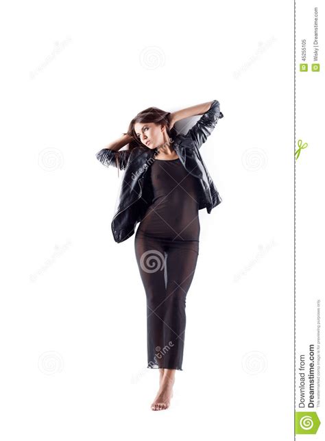 model posing in negligee and leather jacket stock image image of