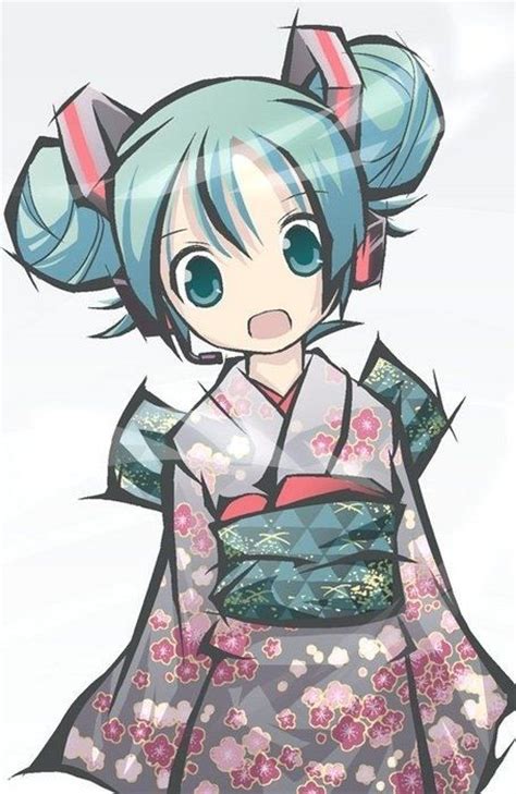 ๑･㉨･๑ Anime Art Hatsune Mike In Kimono Vocaloid Cute