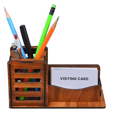 Brown Wooden Mdf Pen Stand With Visiting Card Holder For Office At Rs