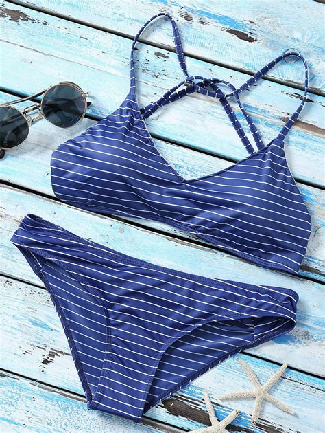 [19 off] 2021 strappy bikini set in purplish blue zaful