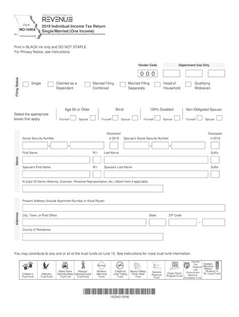 2019 Mo Form Mo 1040a Fill Online Printable Fillable Blank Pdffiller