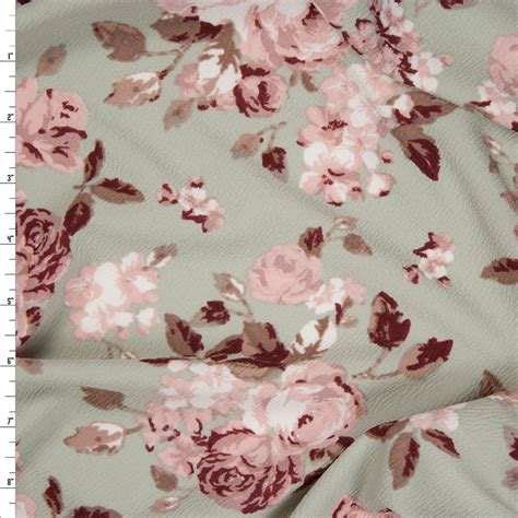 Cali Fabrics Pink Tan And Burgundy Rose Clusters On Light Grey