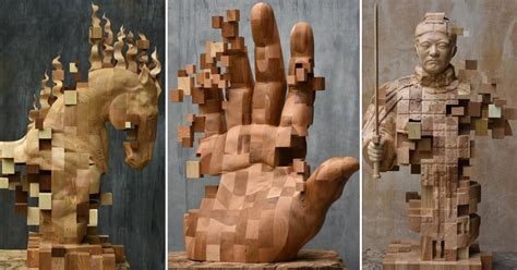 Eye Catching Wood Sculptures With Unique “pixelation” Style Art Sheep