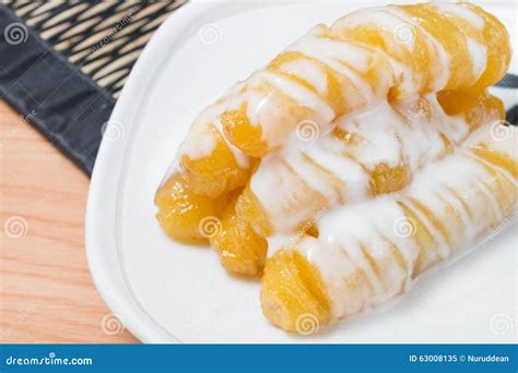 Banana Syrup With Coconut Milk Thai Dessert Stock Image Image Of