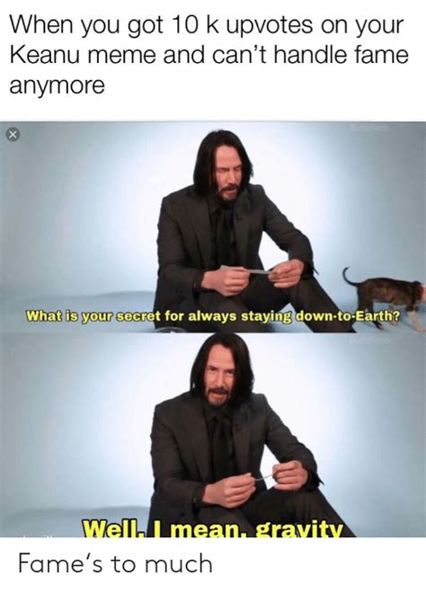 Explore and share the best fame memes and most popular memes here at memes.com. When You Got 10 K Upvotes on Your Keanu Meme and Can't ...