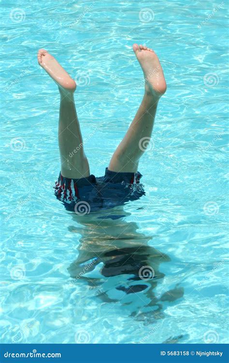 Teenage Boy Doing A Handstand In A Pool Stock Photo Image Of