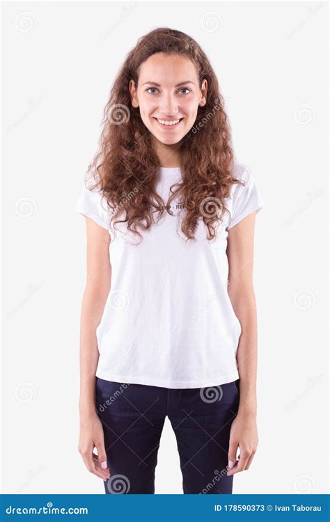 Attractive Girl Smiling Standing Straight And Looking Directly At Camera Stock Image Image Of