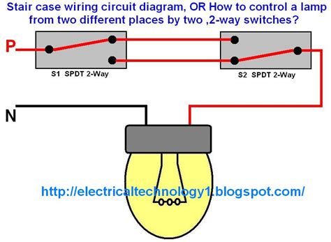 What i got was light comes on if both switches are pressed in at top or both pressed in at bottom. Stair case wiring circuit diagram, OR How to control a lamp from two different places by two ,2 ...