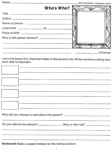 Famous Person Research Worksheet Pdf