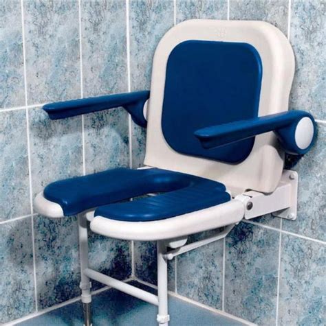 Wall Mounted Fold Up Horseshoe Blue Padded Shower Seat 04160p