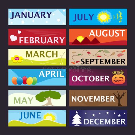 Months Of The Year Banner Set Stock Illustration Illustration Of