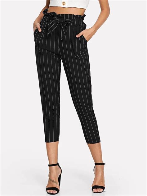 Striped Ruffle Waist Belted Pants Belted Pants High Waisted Pants