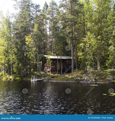 Lakeside House And Swimming Platform Finland Stock Photo Image Of