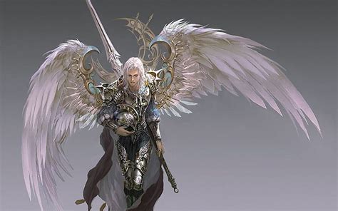 Hd Wallpaper Drawing Angel Warrior Weapon Sword Wings Feathers