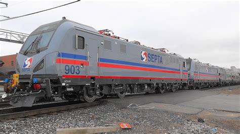 Up And Csx Hauling Two New Marc Chargers And Two Septa Acs 64s Youtube
