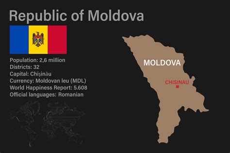Highly Detailed Moldova Map With Flag Capital And Small Map Of The