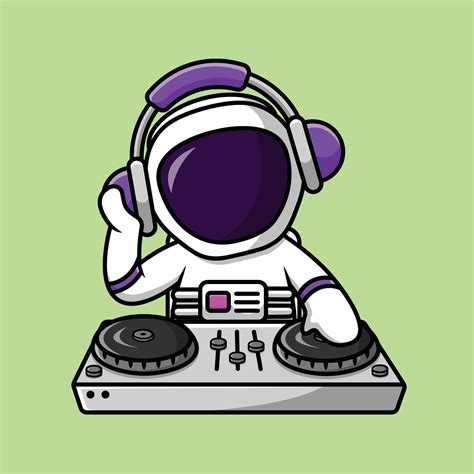 Cute Astronaut Playing Dj Music With Headphone Cartoon Vector Icon