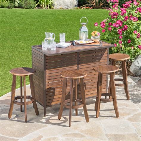 Pike Outdoor 5 Piece Acacia Wood Bar Set By Christopher Knight Home
