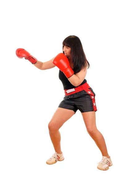 Fit Girl In Red Boxing Gloves — Stock Photo © Amwolna 4457939