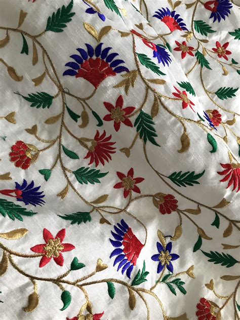Raw Silk Embroidered Fabriclustrous And Sheer Fabric Embroidered Silk