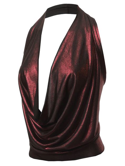 A2y Womens Sexy Drape Front Deep V Neck Cowl Neckline Halter Backless