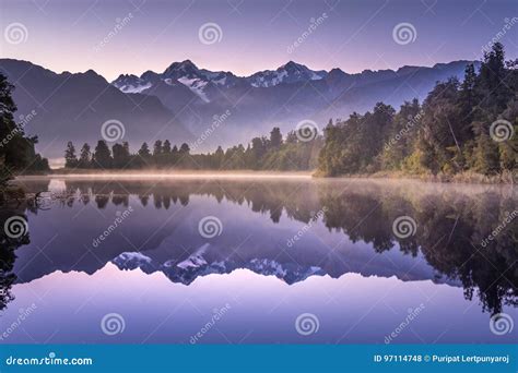 Lake Matheson New Zealand Stock Photo Image Of Clouds 97114748