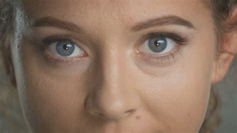 Beautiful Girls Face With Big Eyes Close Up Stock Footage Video