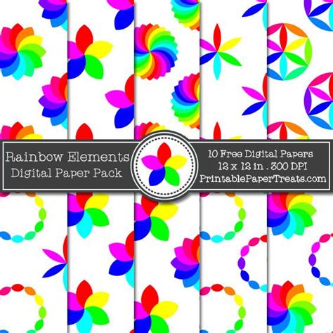 Free Rainbow Elements Digital Papers Pack Digital Scrapbook Paper