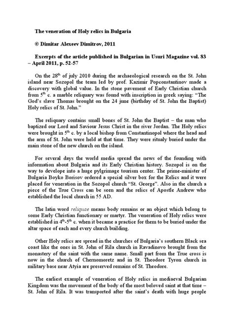 The Veneration Of Holy Relics In Bulgarian Lands Pdf Relic John