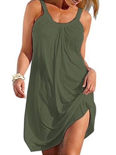 Dresses For Women Summer Sleeveless Tank Dress Plain Pleated Vest T