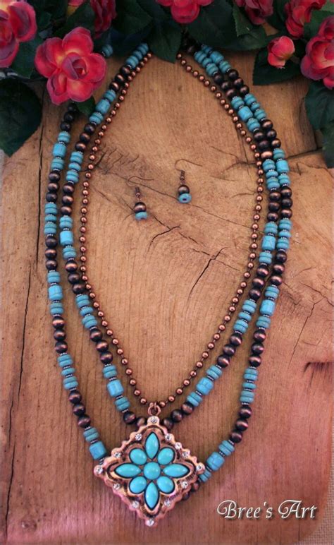 South Western Turquoise Navajo Style Copper Beads Layered Pendant