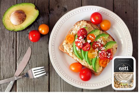 Avocado And Hummus Toast Spread Esti Original Hummus Or Esti Lemon Hummus
