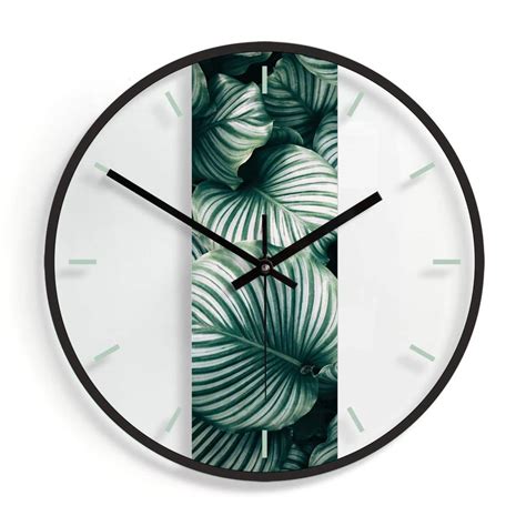 Horloge murale en verre - Urban Jungle - Calathea Orbifolia | wall-art.fr
